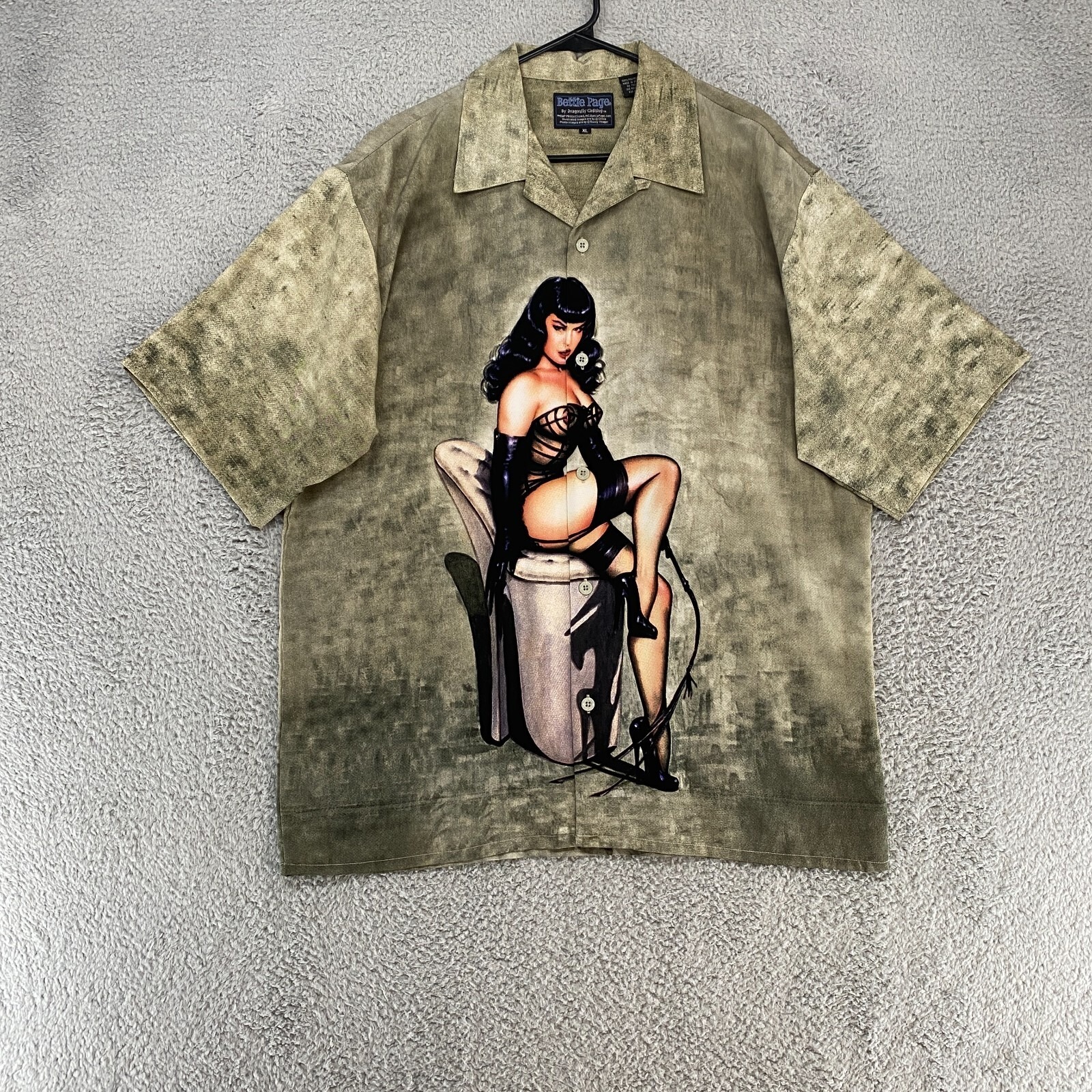 Bettie Page Camp Shirt Mens Xl Dominatrix Pinup Vintage Double Sided Sexy Lady